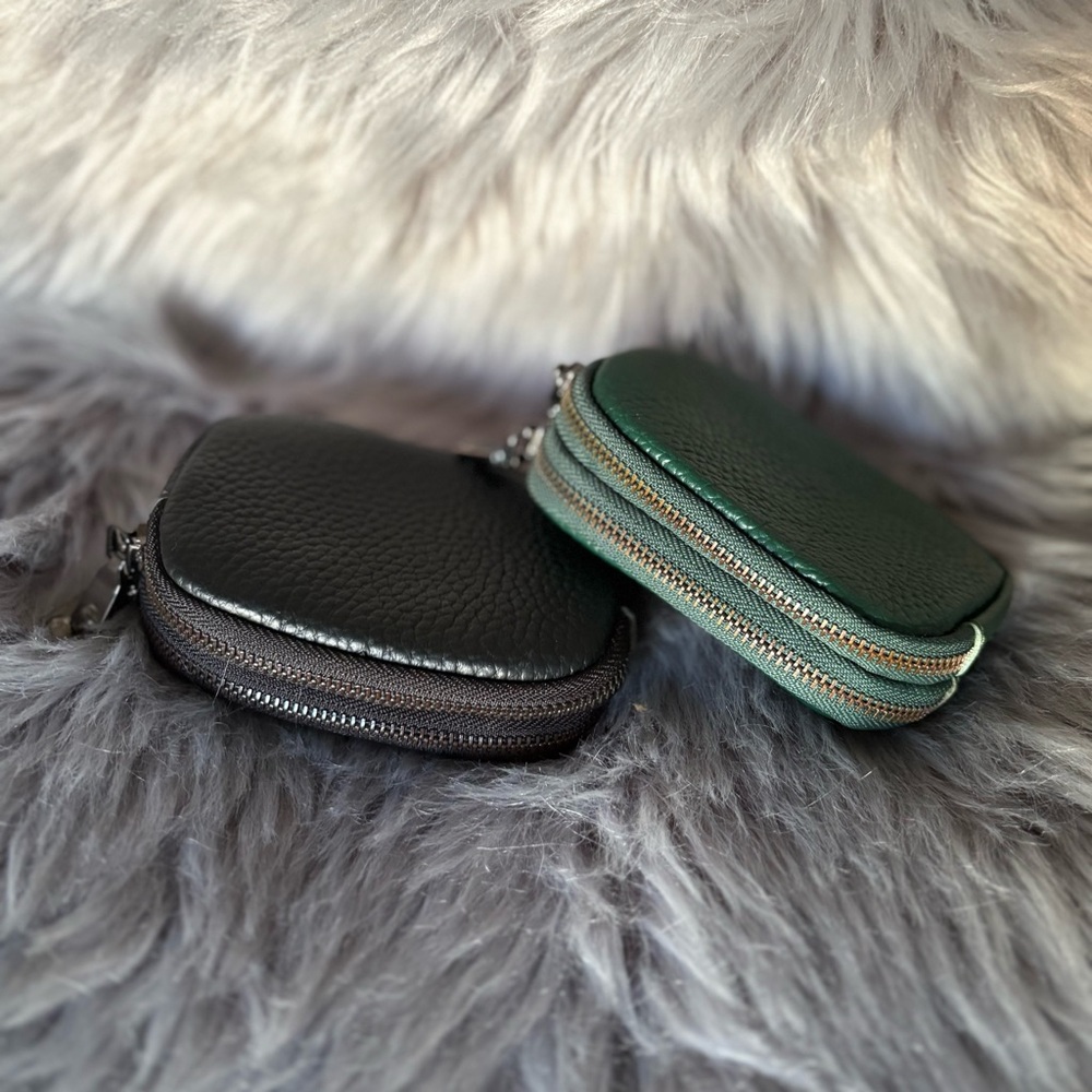Black and Green Leather Coin Pouches - Picture 2 of 3